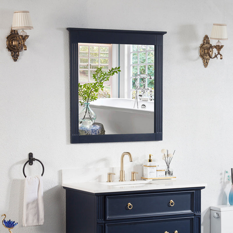 32 in. W x 33 in. H Rectangular Wood Framed Wall Bathroom Vanity Mirror