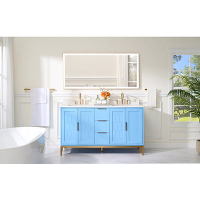 60 in. W x 22 in. D x 35 in. H Bathroom Vanity in Light Blue with Carrara White Quartz Vanity Top with White Sink