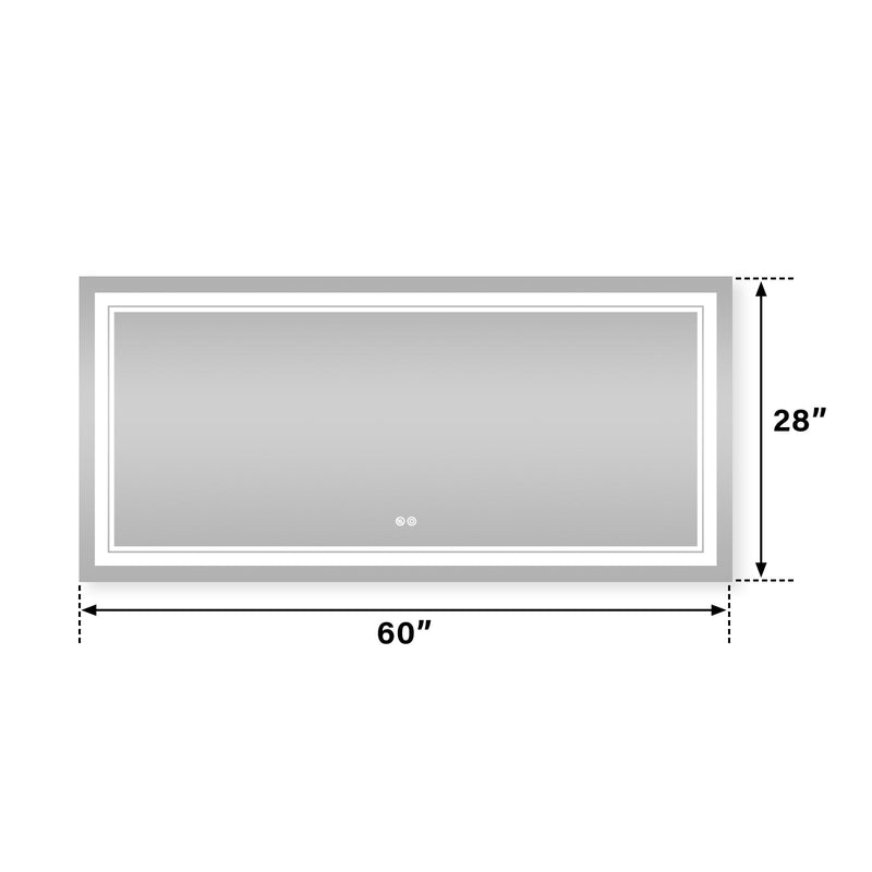 60 in. W x 28 in. H Frameless Rectangular LED Light Wall Mount Bathroom Mirror