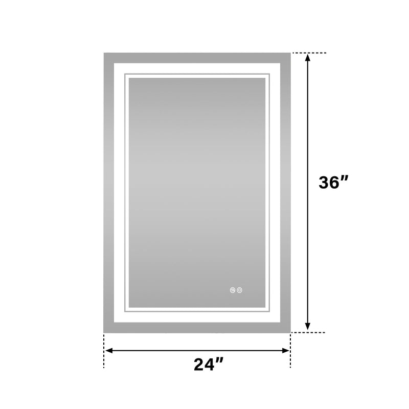 24 in. W x 36 in. H Frameless Rectangular LED Light Wall Mount Bathroom Mirror