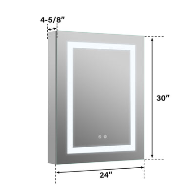 24-in x 30-in Lighted LED Surface/Recessed Mount Silver Mirrored Rectangle Medicine Cabinet with Outlet left Side