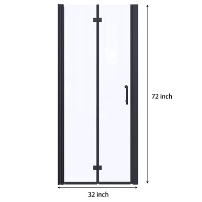 32inch W x 72inch H Semi-Frameless Hinged Bi-Fold Folding Shower Door in Matte Black