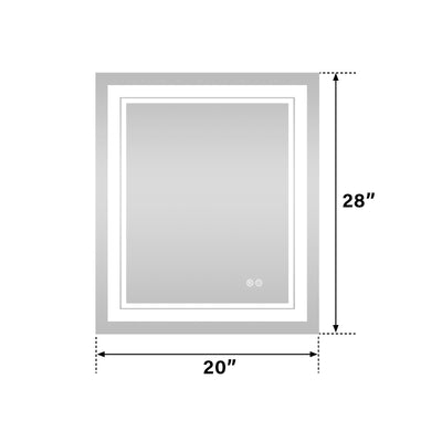 20 in. W x 28 in. H Frameless Rectangular LED Light Wall Mount Bathroom Mirror