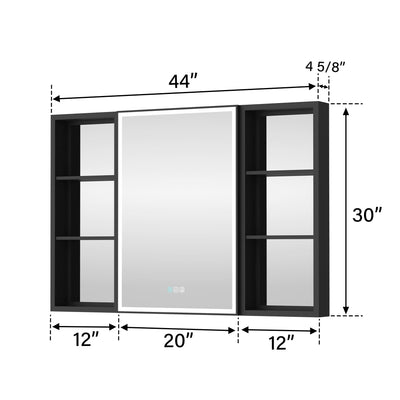 44 in. x 30 in. Black Aluminum Medicine Cabinet with Mirror and LED Light