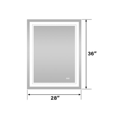 28 in. W x 36 in. H Frameless Rectangular LED Light Wall Mount Bathroom Mirror