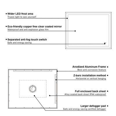 40 in. W x 32 in. H Aluminium Framed Front and Back LED Light Bathroom Vanity Mirror