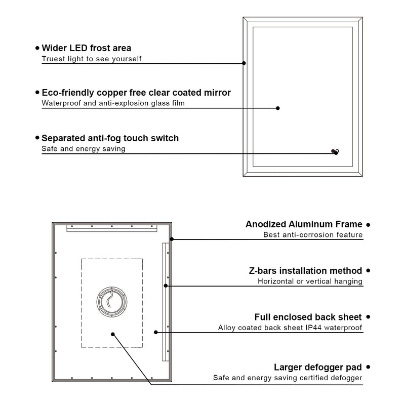 24 in. W x 32 in. H Aluminium Framed Front and Back LED Light Bathroom Vanity Mirror