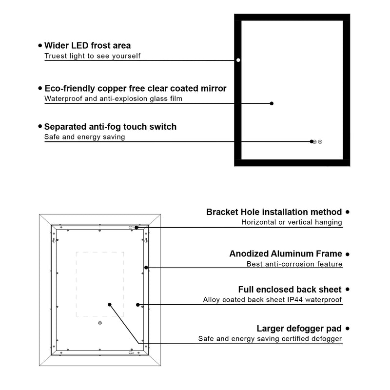 28-in W x 36-in H LED Lit Mirror Rectangular Fog Free Frameless Bathroom Vanity Mirror