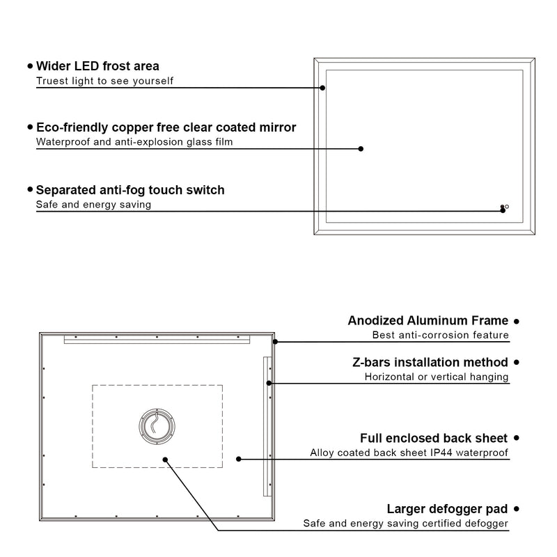 40 in. W x 32 in. H Aluminium Framed Front and Back LED Light Bathroom Vanity Mirror