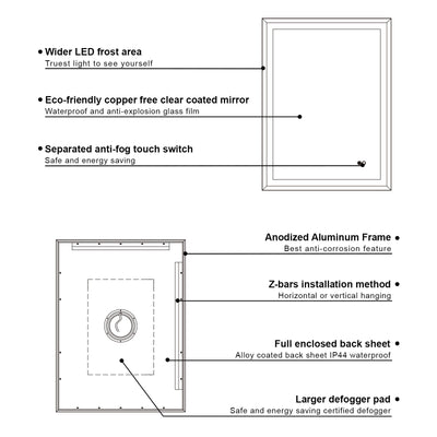 24 in. W x 32 in. H Aluminium Framed Front and Back LED Light Bathroom Vanity Mirror