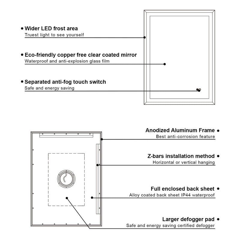 24 in. W x 32 in. H Aluminium Framed Front and Back LED Light Bathroom Vanity Mirror