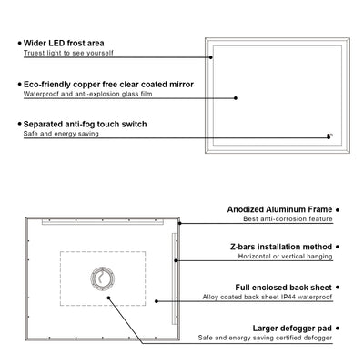 48 in. W x 36 in. H Aluminium Framed Front and Back LED Light Bathroom Vanity Mirror