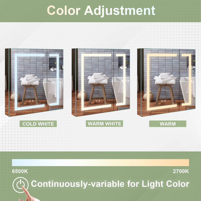 36-in x 30-in Lighted LED Surface/Recessed Mount Aluminum Mirrored Rectangle Medicine Cabinet with Outlet