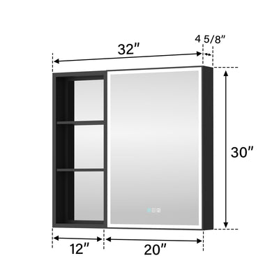 32 in. x 30 in. Black Aluminum Medicine Cabinet with Mirror and LED Light