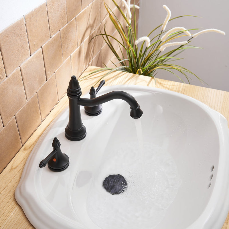 8 in. Widespread Double Handle Classical Spout Bathroom Faucet with Drain Kit Included in Matte Black