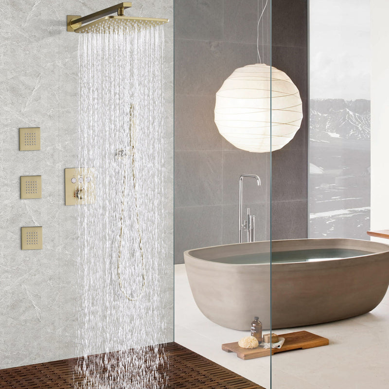 Thermostatic Rainfall Shower System With 3 PCS Body Jets Mixer Set