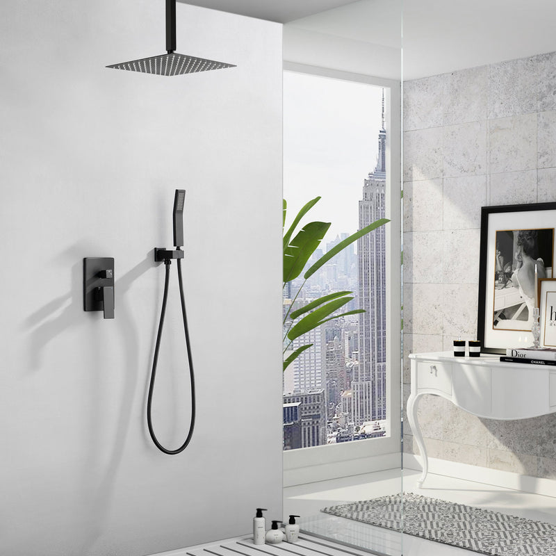 Concealed Valve Shower System Brushed Nickel Dual Head Waterfall Built-In Shower System