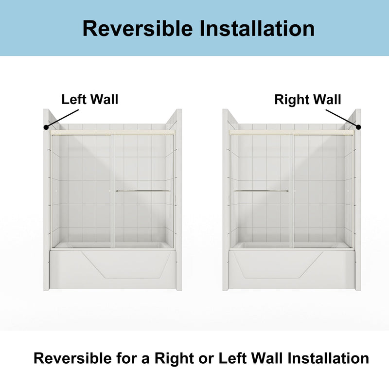 56inch - 60inch W x 58inch H Single Sliding Frameless Tub Door with Clear Glass