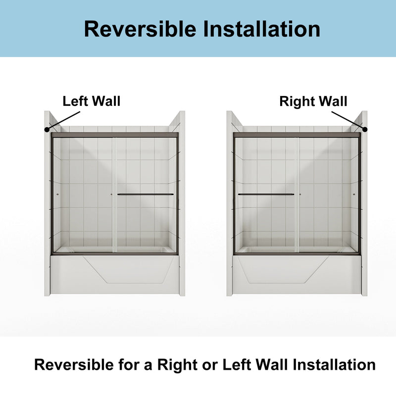 56inch - 60inch W x 58inch H Single Sliding Frameless Tub Door with Clear Glass