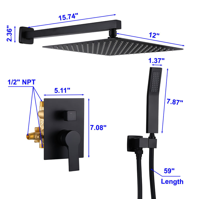 12 in. 2-Spray Patterns with 1.8 GPM  Wall Mount Dual Shower Heads with Hand Shower