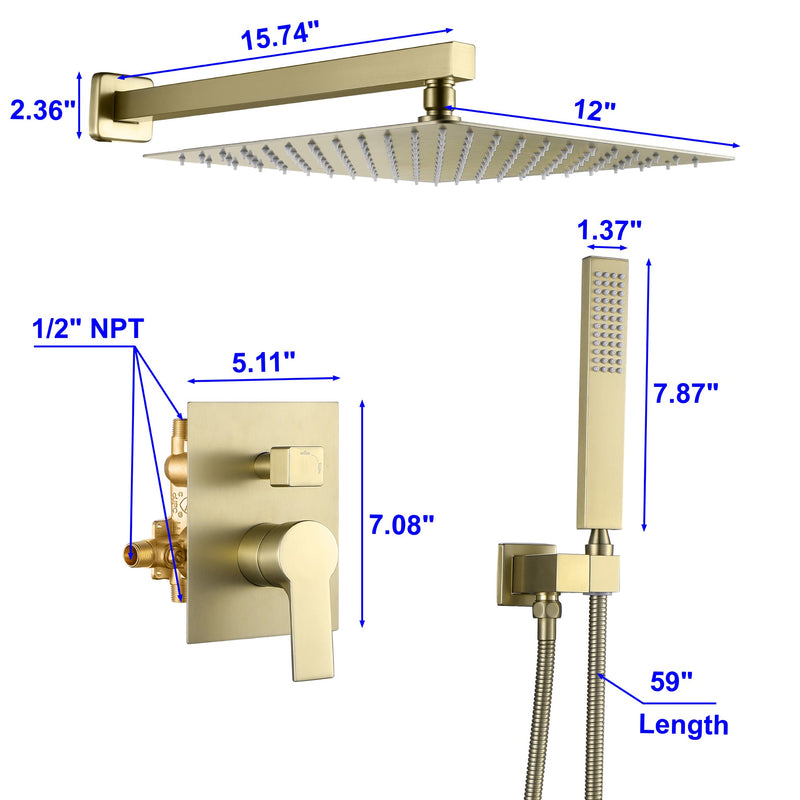 12 in. 2-Spray Patterns with 1.8 GPM  Wall Mount Dual Shower Heads with Hand Shower