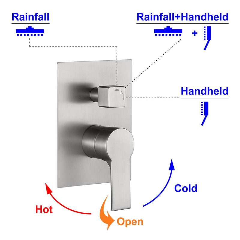 12 in. 2-Spray Patterns with 1.8 GPM  Wall Mount Dual Shower Heads with Hand Shower