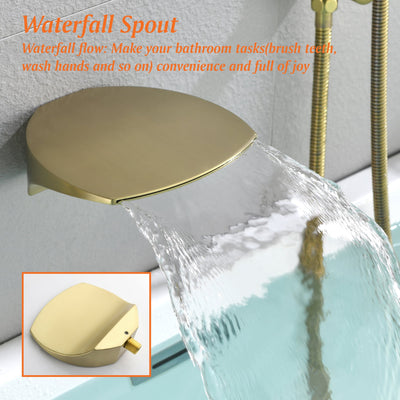 Single-Handle Wall Mount Roman Tub Faucet with 7-Spray Round Hand Shower