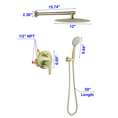 12 in. 2-Spray Patterns with 1.8 GPM Wall Mount Dual Shower Heads with Hand Shower