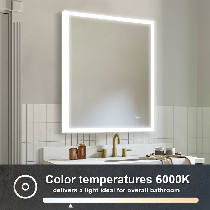 28-in W x 36-in H LED Lit Mirror Rectangular Fog Free Frameless Bathroom Vanity Mirror