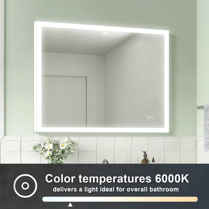 40-in W x 32-in H LED Lit Mirror Rectangular Fog Free Frameless Bathroom Vanity Mirror