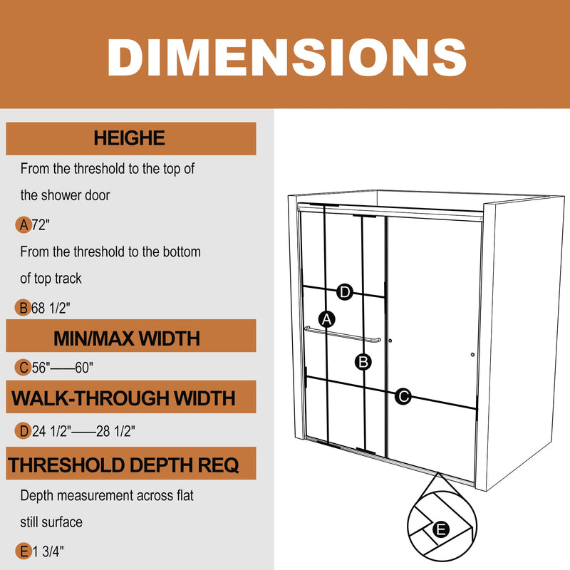 60 in. W x 70 in. H Sliding Framed Shower Door Finish with Clear Glass