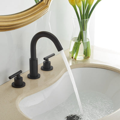 8 in. Widespread Double Handle Bathroom Faucet With Pop-up Drain Assembly in Matte Black