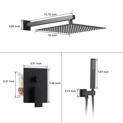 Single Handle 2-Spray Square High Pressure Shower Faucet Set with 16 in. Shower Head