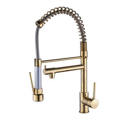 Single Handle Pull Down Sprayer Kitchen Faucet with 360℃ Rotation in Polished Gold