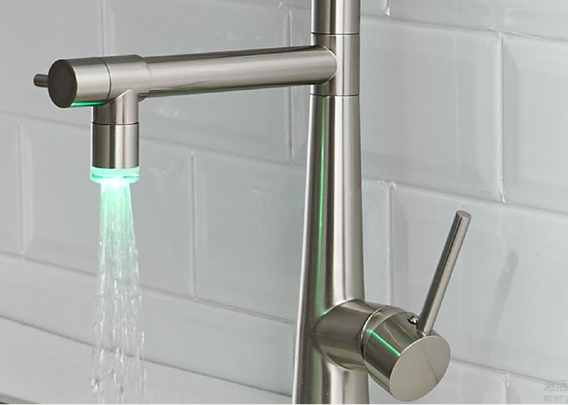 Single Handle Pull Down Sprayer Kitchen Faucet with 360℃ Rotation and LED Lights in Brushed Nickel