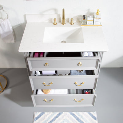 36-in Single Sink Solid Wood Bathroom Vanity with White Quartz Top