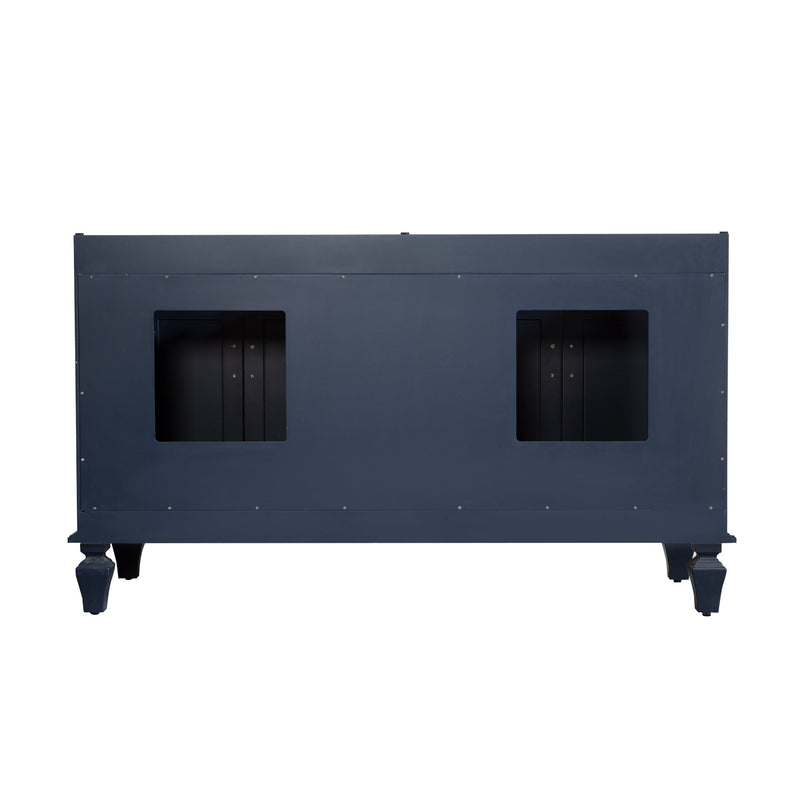 60inch Navy Blue Freestanding Solid Wood Bathroom Vanity Storage Organizer with Carrara White Quartz Countertop