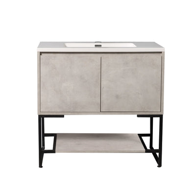 23.6 in. W x 18.9 in. D x 33.7 in. H Bath Vanity in Cement Grey with White Vanity Top with White Basin