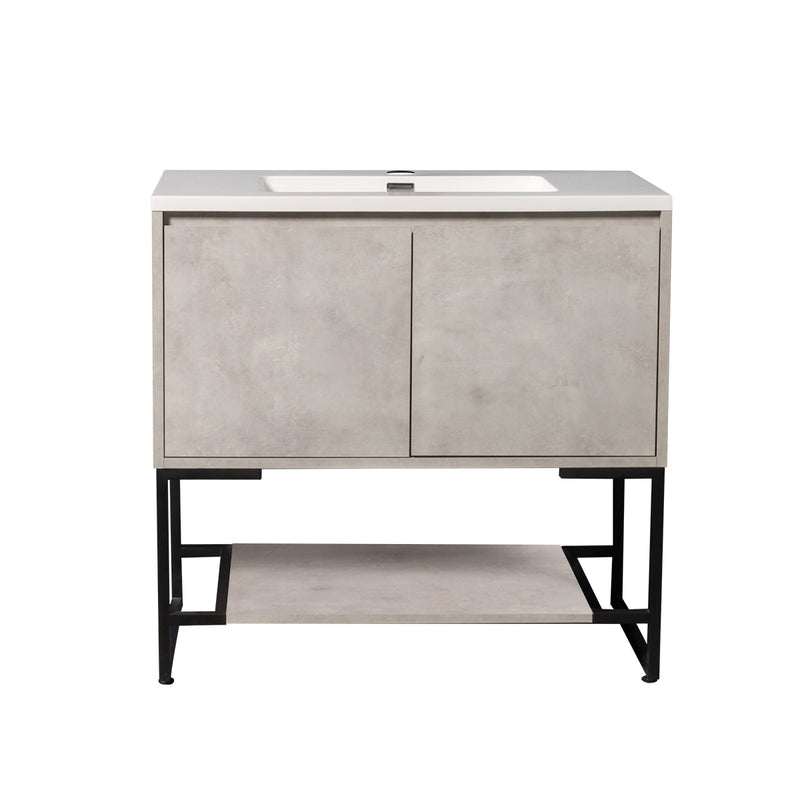 23.6 in. W x 18.9 in. D x 33.7 in. H Bath Vanity in Cement Grey with White Vanity Top with White Basin