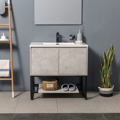 23.6 in. W x 18.9 in. D x 33.7 in. H Bath Vanity in Cement Grey with White Vanity Top with White Basin