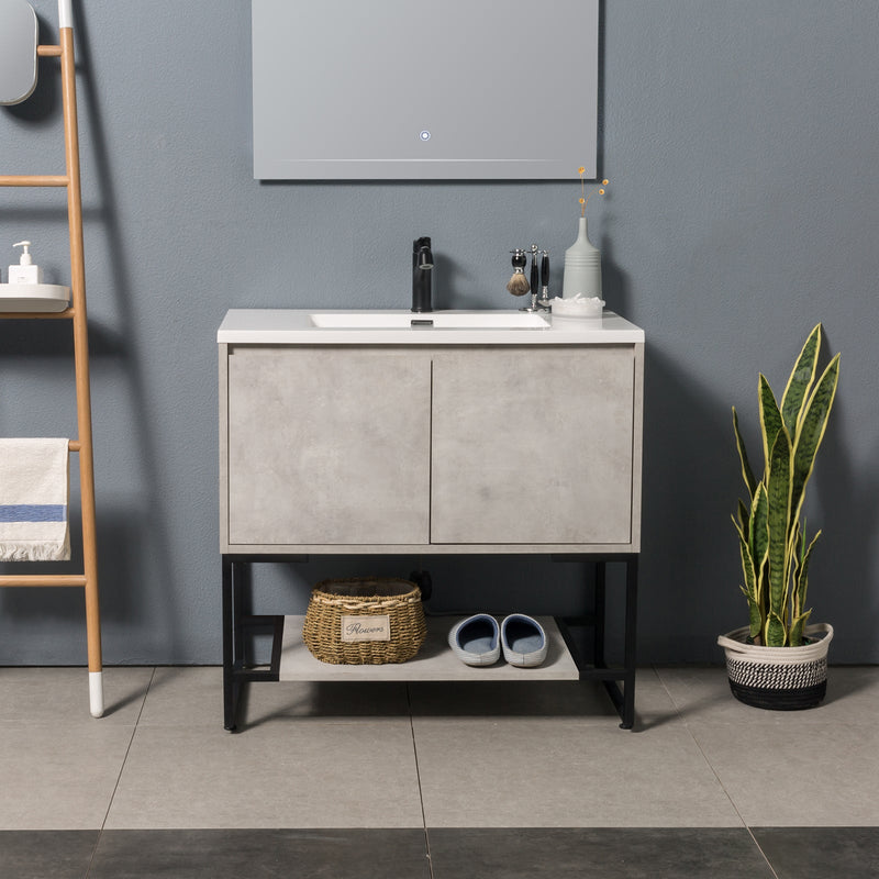 23.6 in. W x 18.9 in. D x 33.7 in. H Bath Vanity in Cement Grey with White Vanity Top with White Basin