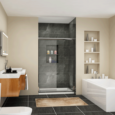 48 in. W x 72 in. H Sliding Semi-Frameless Shower Doors Clear Glass