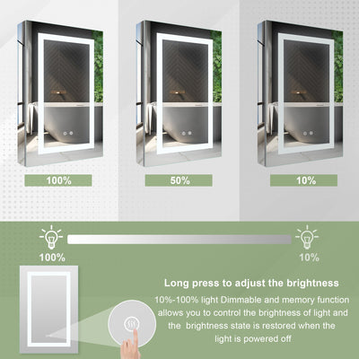 20-in x 30-in Lighted LED Surface/Recessed Mount Silver Mirrored Rectangle Medicine Cabinet with Outlet left Side