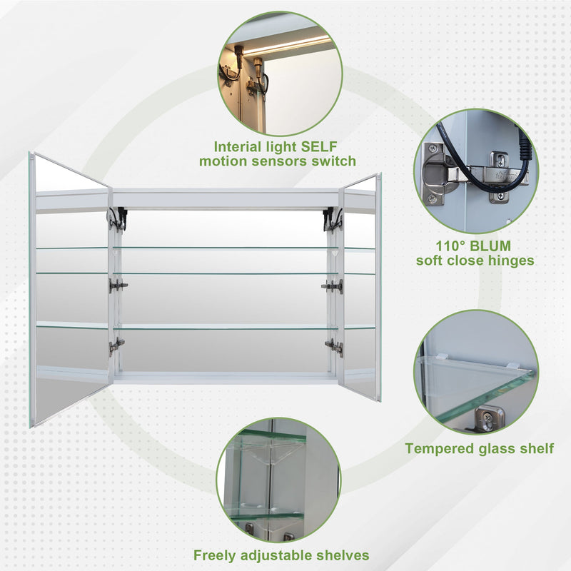 30-in x 30-in Lighted LED Surface/Recessed Mount Aluminum Mirrored Rectangle Medicine Cabinet with Outlet