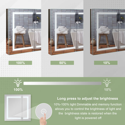 30-in x 30-in Lighted LED Surface/Recessed Mount Aluminum Mirrored Rectangle Medicine Cabinet with Outlet