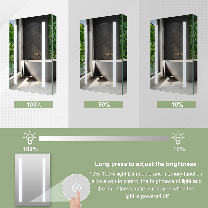 20-in x 30-in Lighted LED Surface/Recessed Mount Mirrored Rectangle Medicine Cabinet with Outlet Right Side