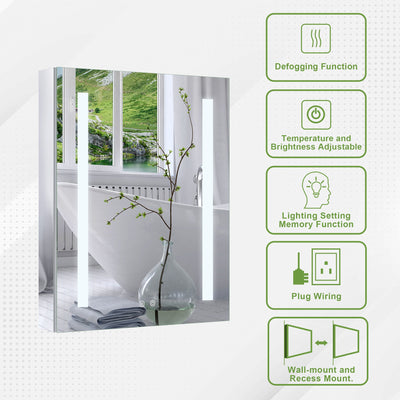 24-in x 30-in Lighted LED Surface/Recessed Mount Mirrored Rectangle Medicine Cabinet with Outlet left Side