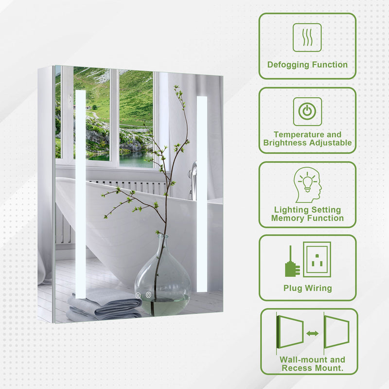 24-in x 30-in Lighted LED Surface/Recessed Mount Mirrored Rectangle Medicine Cabinet with Outlet left Side