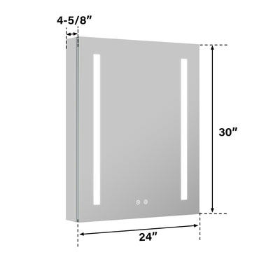 24-in x 30-in Lighted LED Surface/Recessed Mount Mirrored Rectangle Medicine Cabinet with Outlet left Side