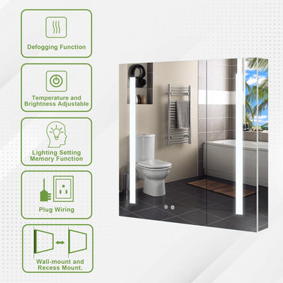 30-in x 30-in Lighted LED Surface/Recessed Mount Aluminum Mirrored Medicine Cabinet with Outlet